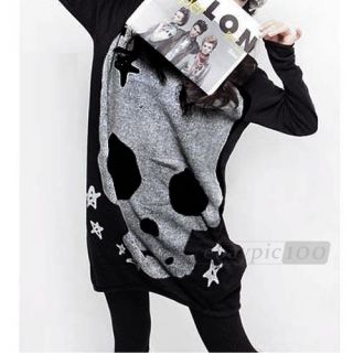 Long Sleeve Skull Print Loose Knitted Tee T Shirt Sweater Jumper Top
