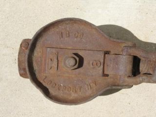 Antique Cast Iron Industrial Pulley Huge Hook Lockport NY WB Co