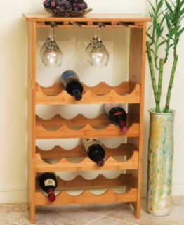 International Wine Rack, Bamboo Stemware Rack with 16 Bottle Storage