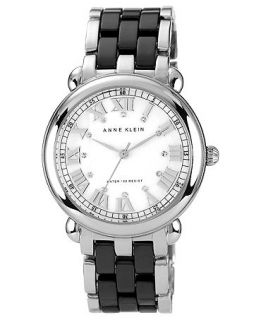 Anne Klein Watch, Womens Black Ceramic Silver Tone Bracelet 38mm AK