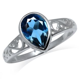 88ct Natural London Blue Topaz Sterling Silver Filigree Solitaire Ring
