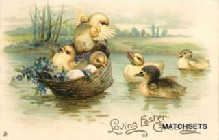 1908 Loving Easter Greetings Chicks in Basket Tuck Postcard