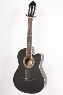 Lucero LCT250CE Thinline Acoustic Electric Classical Guitar Black