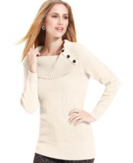 Debbie Morgan Petite Sweater, Long Sleeve Ribbed Shawl Collar   Womens