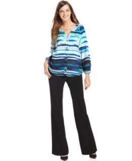 Calvin Klein Long Sleeve Stripe Print Blouse & Wide Leg Pants