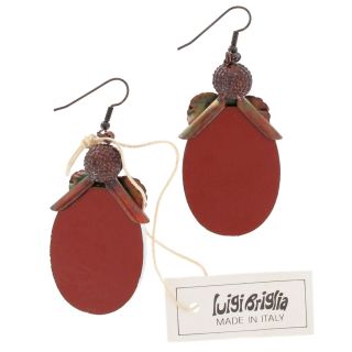 Luigi Briglia Vintage Pierced Earrings Copper Tone Leaf Mirror Dangle