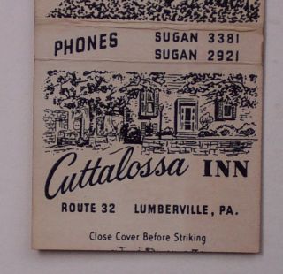 1950s Matchbook Cuttalossa Inn Route 32 Lumberville PA