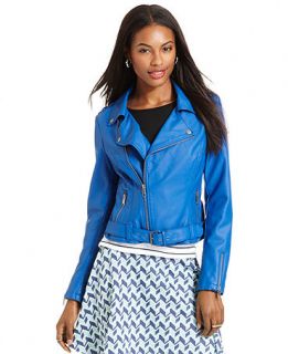 Bar III Front Row Jacket, Long Sleeve Faux Leather Quilted Motorcycle