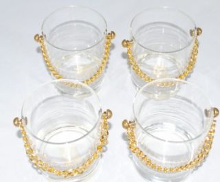 Set of 4 Unique Lowball Cocktail Glasses w Chain Alcohol Liquor
