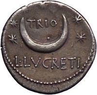 LUCRETIUS TRIO, 76 BC., Silver denarius, Sun God  Sol / Seven stars