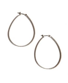 Lucky Brand Earrings, Medium Oblong Silver Tone Hoop