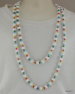 Glass Bead Flapper Necklace Red Blue Yellow Green Knotted 56 Vintage