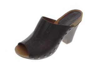 Nine West New Kerrie Lyn Brown Leather Studded Clogs Mules Heels Shoes