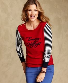 Tommy Hilfiger Sweater, Long Sleeve Striped Logo