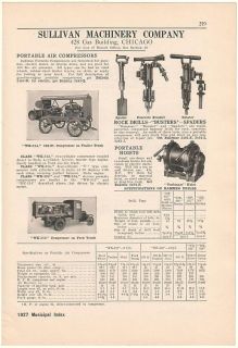 1927 Sullivan Machinery Air Compressors Drills Print Ad