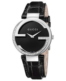 Gucci Watch, Womens Swiss Interlocking Diamond (3/10 ct. t.w.) Black