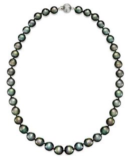 Pearl Necklace, 14k White Gold Round Tahitian Pearl Strand (9 11mm