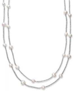 Pearl Necklace, 64 Silver Tone Thread and Cultured Freshwater Pearl