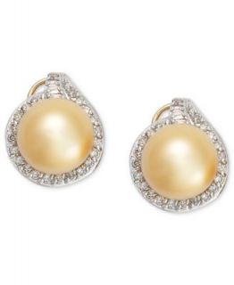 Pearl Earrings, 14k Gold Golden South Sea Pearl (11 12mm) and Diamond