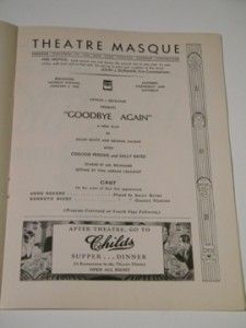 James Stewart Broadway Debut in Goodbye Again RARE Playbill 1933