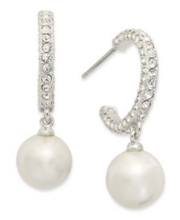 Eliot Danori Earrings, Rhodium Plated Crystal Pave and Imitation Pearl