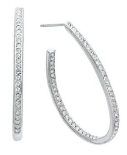 Eliot Danori Earrings, Silver Tone Crystal In and Out J Hoop Earrings
