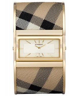 Burberry Watch, Womens Swiss Haymarket Check Fabric and Gold Ion