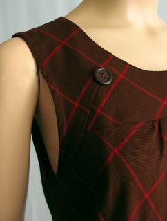 Maeve Anthropologie Mod Check Shift Dress Brown Red 8