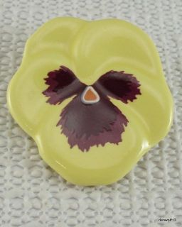 Vintage Flower Brooch Porcelain Pansy Yellow Purple Figural Pin