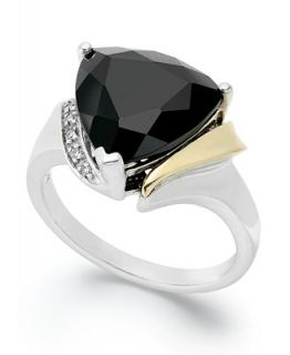 14k Gold and Sterling Silver Ring, Faceted Onyx (6 ct. t.w.) and