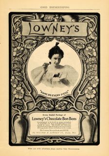 1904 Ad Chocolate Bon Bons Walter M Lowney Candy Original Advertising