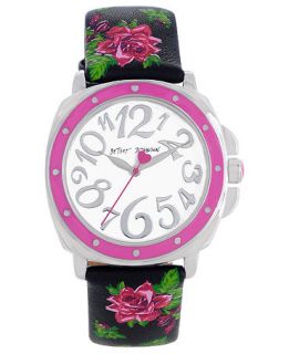 Watch, Womens Floral Printed Black Leather Strap 38mm BJ00044 16