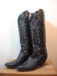 Vintage Larry Mahan Black Leather Cowboy Boots Tall Size 8 8 5
