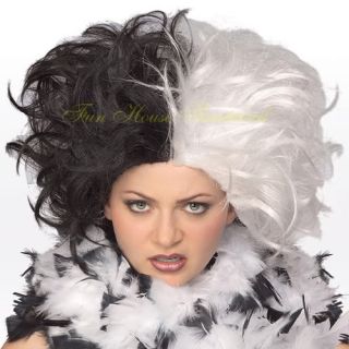 Cruella de vil Wig 101 Dalmatians Black White Halloween Costume