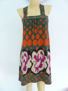 Multi Color Soft Wool Flower 60s Retro Vintage Boho Mod Mini Dress s M