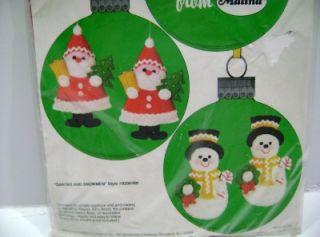 Vintage Malina Santas & Snowmen Felt Jeweled Sequin Christmas Ornament
