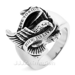 US Size 7,8,9,10,11,12,13 Silver Eagle Stainless Steel Mens Ring VE402