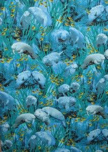 Ocean Manatees Fish Blue Green Cotton Quilt Fabric