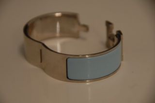 Hermes Clic H Wide Enamel Baby Blue Silver Palladium Bangle Bracelet