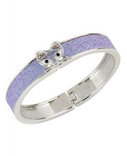 Bestey Johnson Bracelet, Silver Tone Glass Crystal Glitter Cat Bangle