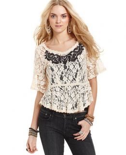 Free People Top, Short Sleeve Scoop Neck Lace Blouse   Womens Tops