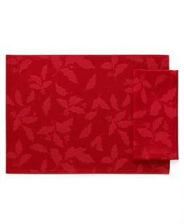 Lenox Table Linens, Holly Damask Red Napkin and Placemat Collection
