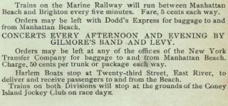 1870s Coney Island Manhattan Beach Railway Train Steamer SHIP Time