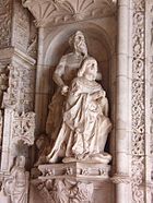 Kneeling statue of King Manuel I   main sponsor of the Monastery