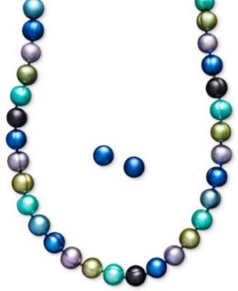 Fresh by Honora Pearl Jewelry Set, Sterling Silver Multicolor Peacock