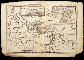 1739 Moll Map Travels Voyages of St Paul Jesus