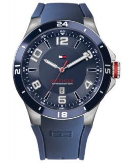 Tommy Hilfiger Watch, Mens Rubberized Black Leather Strap 1790775