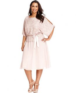 Jessica Howard Plus Size Dress, Short Sleeve Sequined Lace Blouson