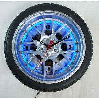 Maples Clock 18 Tire Wall Clock with Blue Neon Light L2277 D18 BU