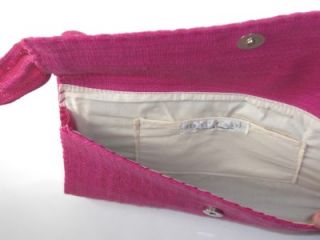 Mar Y Sol Pink Straw Gabriella Clutch Handbag Purse Authentic